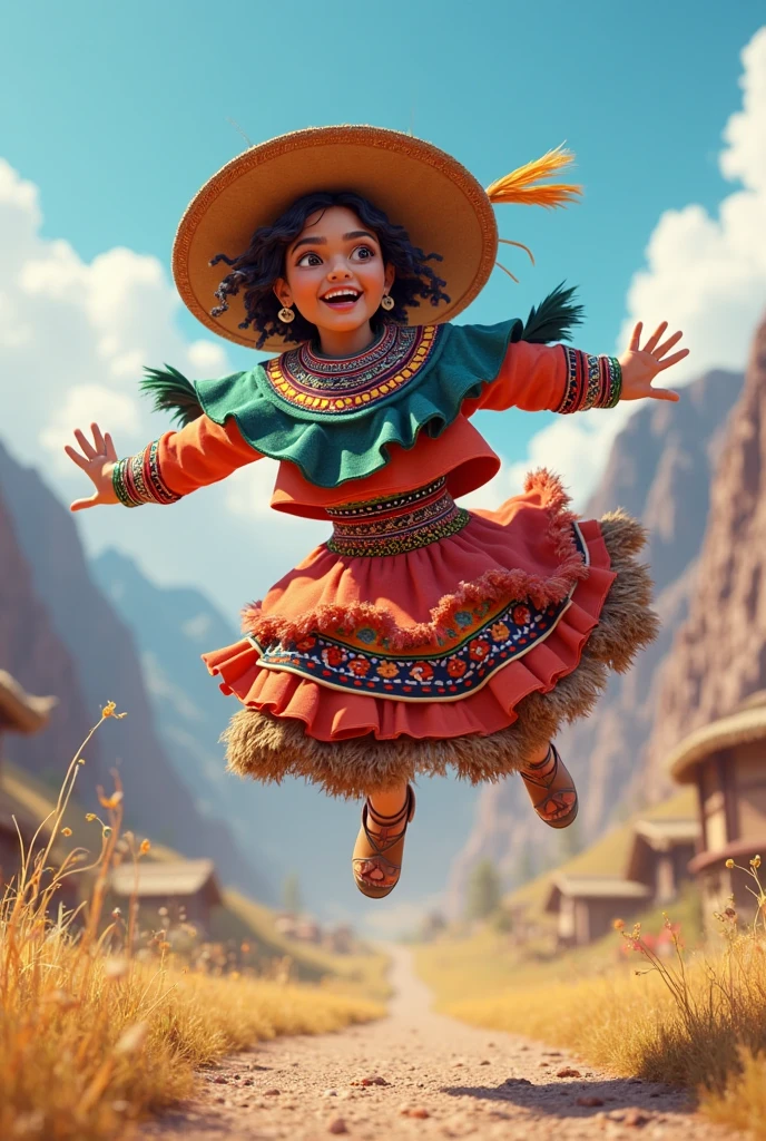 A costume for a parade representing popular Brazilian games such as kite flying, hopscotch, top, etc using the elements themselves. A playful outfit worn by a with indigenous features and dark hair Sketch art