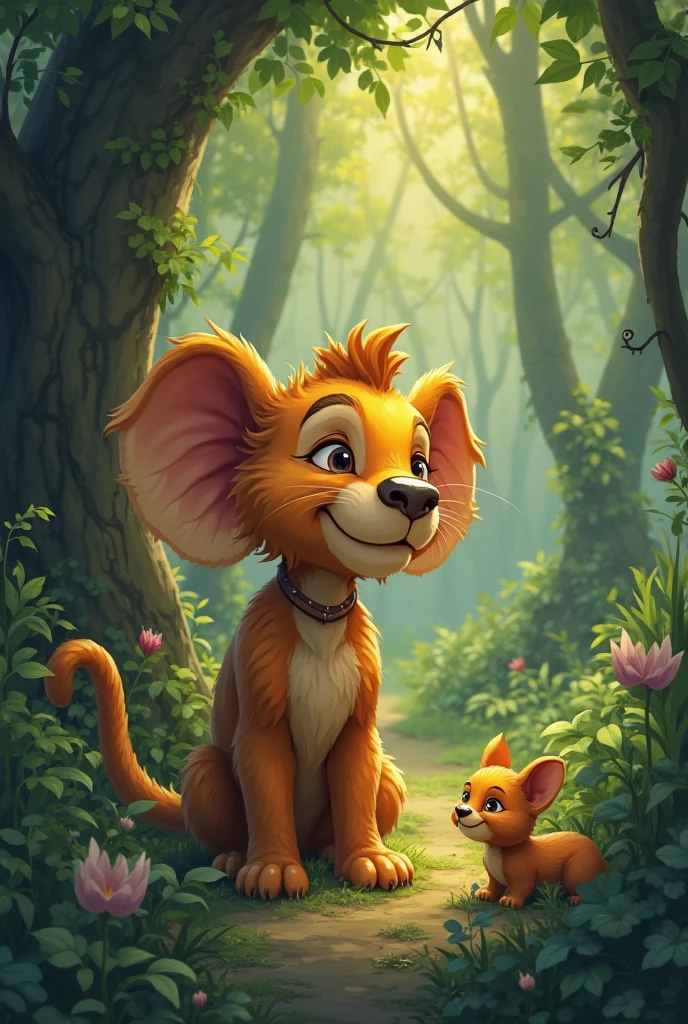j cartoon, a cute magical sphinx with riddling voice in an enchanted wonderland, beautiful whimsical fantasy art concept, detailed background, glowing particles, intricate details, ultra sharp,<lora:J_cartoon:0.8>