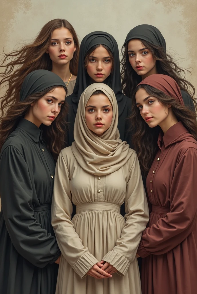 create a cover for the book by placing the name on the generated images. HEROINS OF FE: A DUEL BETWEEN THE WOMEN OF THE BIBLE AND THE QURAN , with women characters from the QUR'AN and the Bible, some depicted as in the time of Jesus, facing themselves, dressed as THE QUR'AN DESCRIBES THEM. one of them has her face covered like a Muslim