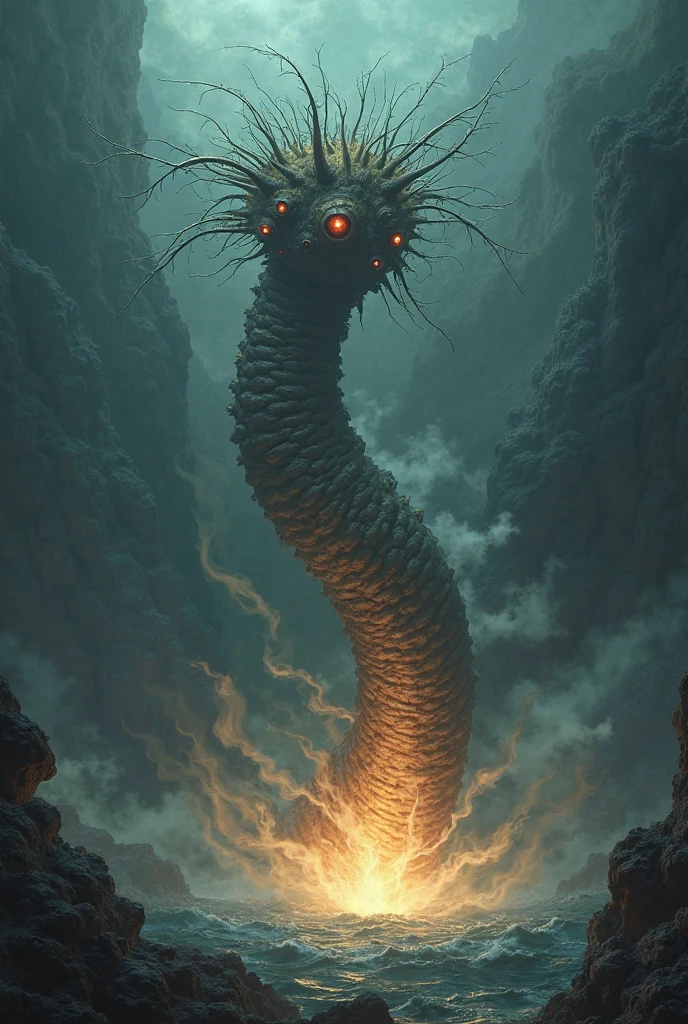 A black vortex monster emitting uncertain white light is walking。 Emitting black mist,Giant monster,Horrible God,Dark creatures,Cthulhu God,Lovecraftian gods。A huge cave in the background,Lovecraft atmosphere,Lovecraftian inspiration,lovecraftian background,Dark background,Weird atmosphere,Strange sounds,Doomsday atmosphere,Unpredictable atmosphere。Tentacles, Lovecraftian inspiration, Lovecraftian cosmic horror, Lovecraftian hellscape, Fantasy cosmic horror, Lovecraftian atmosphere。