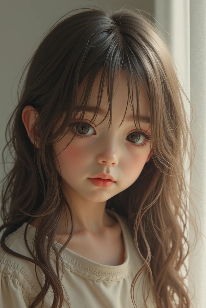 blythe doll light brunette complexion light brown hair in short layers dark brown eyes white dress