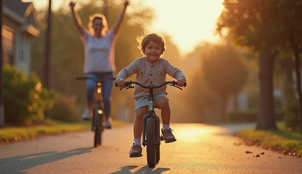 Boy riding a bike with horny mom sitting in the back.