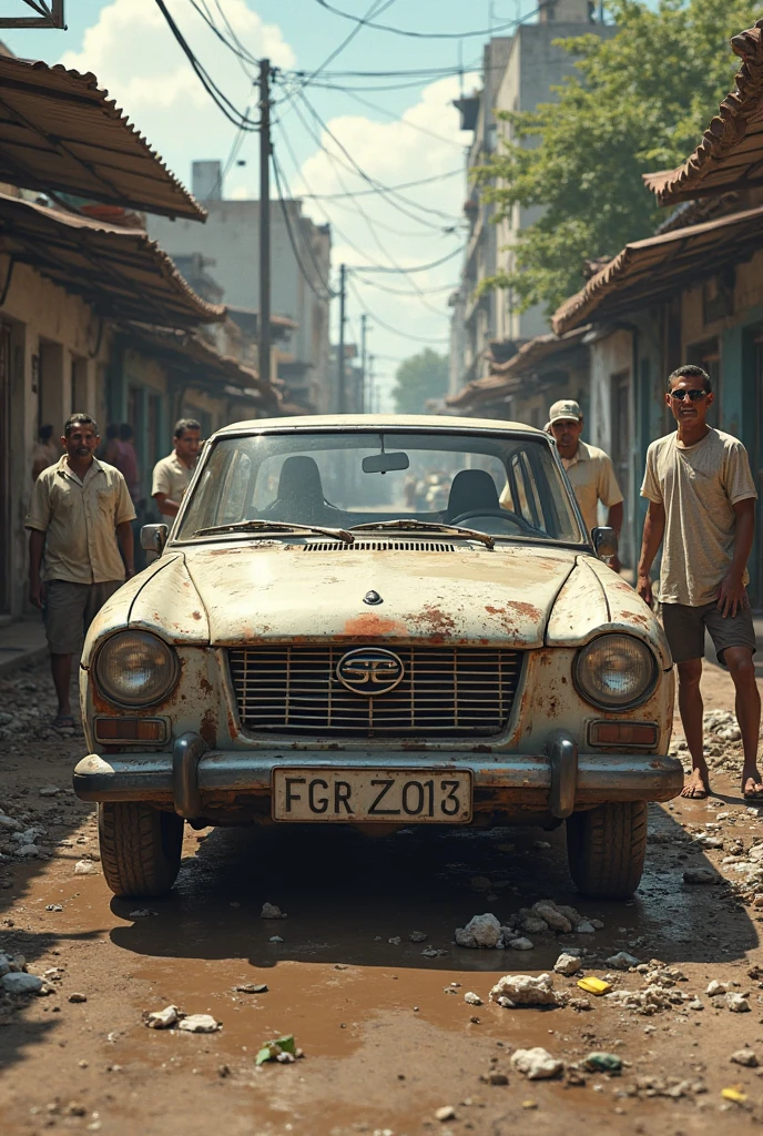 Man in the favela on the side of the lowered Opala