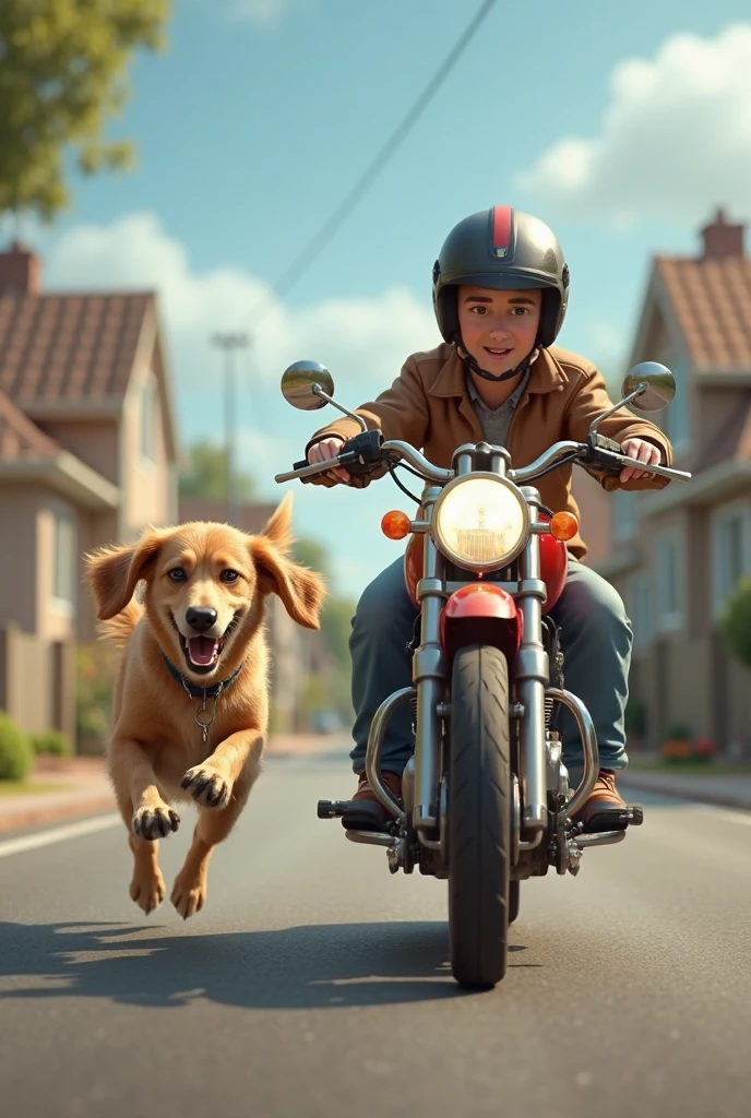 3 year old well dressed, encima de uma moto, com um cachorro. Foto realista, de alta qualidade 4k.