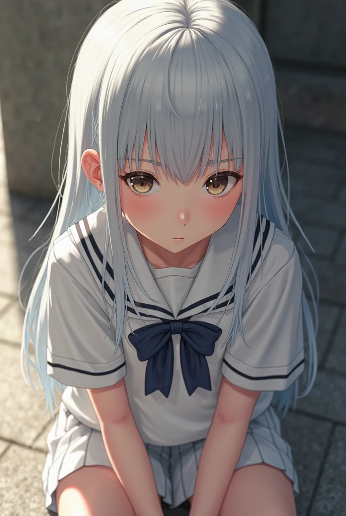 Highest quality,Ultra-wide angle composition、Elementary school girl Sweaty face cute short hair boyish My hair is wet with sweat I like face sitting、To have one's stock licked