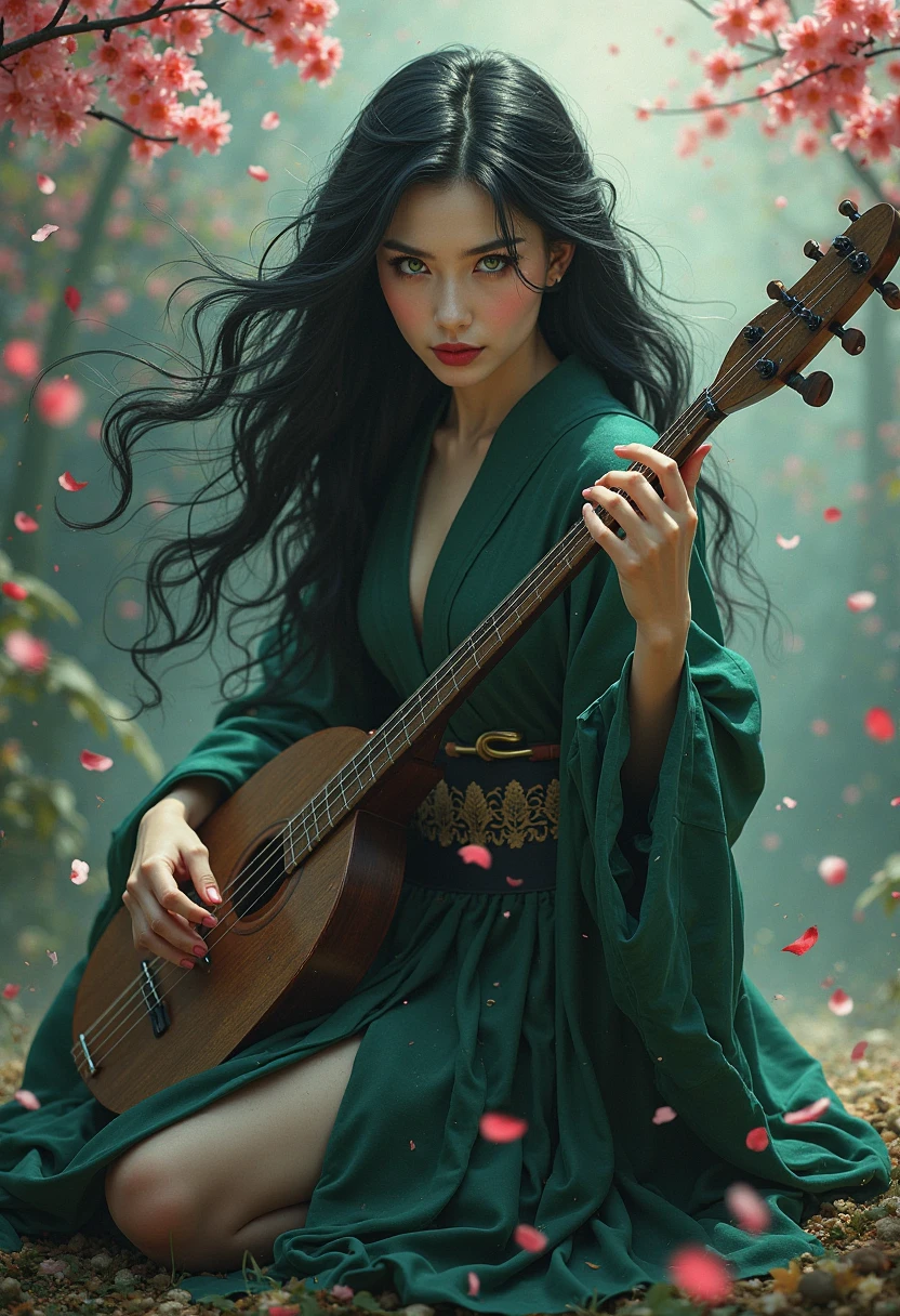 mulher ????, playing guitar, close nela, dark and elegant, of Oiran emerges from the darkness of the night, with a sublime beauty of vibrant red leaves dark green energy, , blazing green during the night lots of heavy metal green flames, Fire Black Background White line of black fire falling horizontally with a black background, preto,  dark matter , meteoros, fragments of chaos , Black flames, medieval war scenario empty face pretty face,extremely detailed,intricate details,eyes extremely detailed, high detailed eyes,16k resolution,playing guitar, realistic humid skin,extremely intricate details, epic realistic ,face anatomically correct,Ultra HD,HDR, playing guitar de rock
natural skin textures, hyper realism,realistic skin texture, hyper detailed,extremely Realism,Ultra Detailed,body logically correct guitarra de rock
