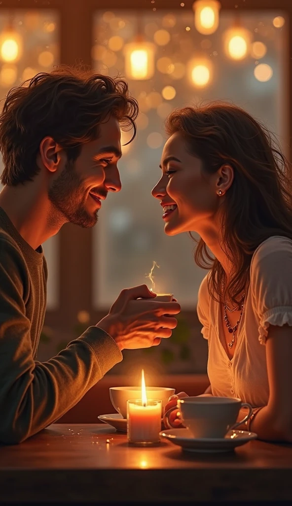 A couple playing a Pocky game with garlic sprouts.