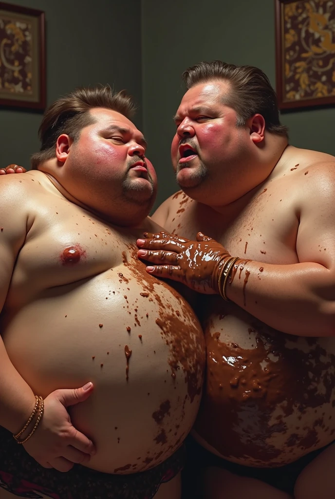 A man crushed by a fat man who exposed his belly in the bath.