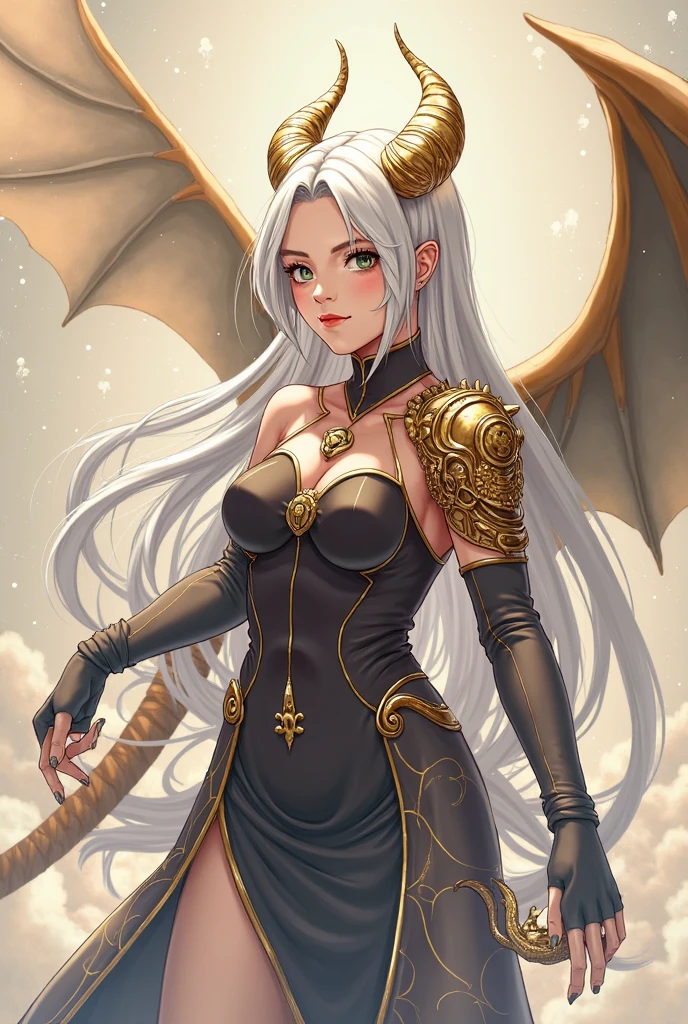 Handsome Mature MILF Dragonborn With Green Horns,wings,tail and white hair and green eyes with big breasts high details UHD super detail accurate best quality
