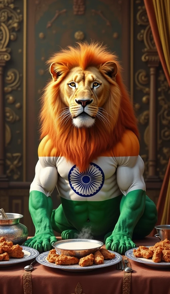 Generate me an image of a humanized puma, to hold a flag that first has the color orange, then green and finally white 