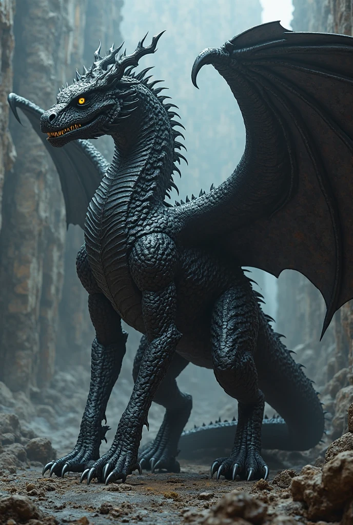 a wild dragon called Sheepstealer, he has a deformed face, contorted horns, silver scales mixed with black, he looks like a large dragon-shaped lizard, he is big and ugly, but he has a Targaryen mount, they are together in the North