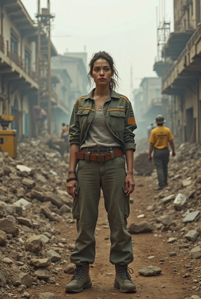(RAW style, masterpiece, best quality, ultra-detailed), young girl, age 13, amongst war devastation, ruined buildings, profound sadness, large eyes filled with tears, long brown hair, natural beauty contrast, tragic scene, innocent carrying burdens, resilience, inner strength, statement:
The image captures the poignant facial expression of a thirteen-year-old girl, standing amidst the chaotic wreckage of war. The destruction of buildings around her reflects the brutal conflicts that have ravaged the region. Her large, expressive eyes, teeming with deep sadness and shimmering with tears, symbolize the wounds of loss and tragedy. Her long,