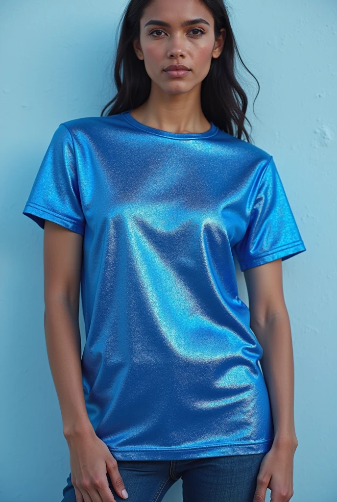 Top quality, masterpiece, Ultra-high resolution, (Reality: 1.4), RAW photos, 1 girl, Light brown hair, Bob Hairstyle, Glowing skin, Wet, Dramatic Lighting, whole body,, blue, blue T 恤, small, 15-year-old female, masterpiece, Slouching posture