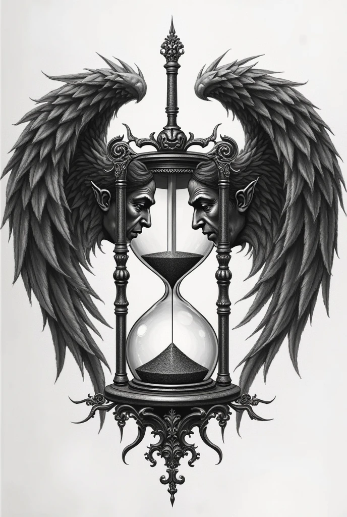 Small upper back Wing tatoo with clocks, rune words for man