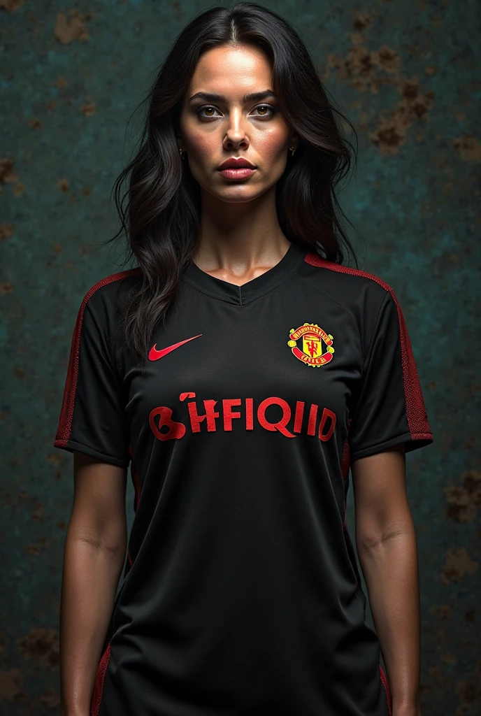 Victoria Beckham wearing Manchester United jersey with ripped shorts with a smile