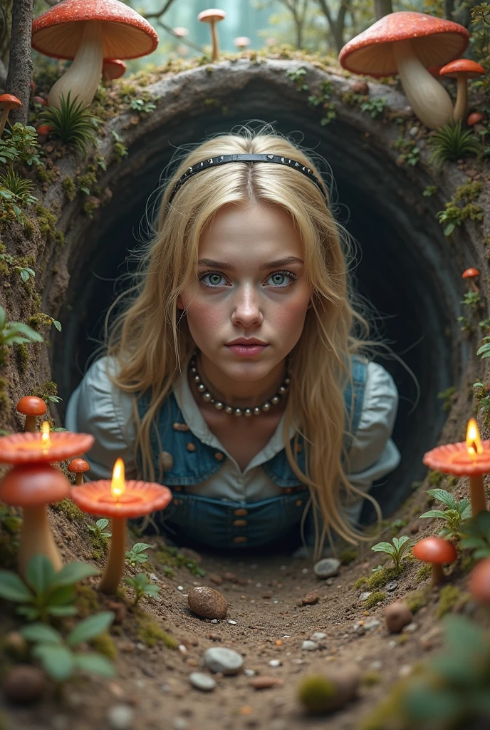 (best qualityer), (high détail), (face perfect), alice, Alice in Wonderland, (red neon 1:1), sitting on a mushroom smoking hookah, amanita mushrooms scattered throughout, HDR, ultra HD, 4K, 3d.