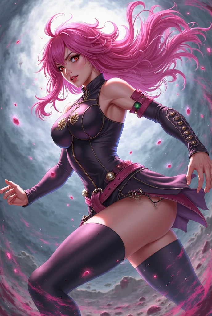 a woman in a futuristic outfit with pink hair and a neon background, league of legends character, crystalline skin, irelia, kda, league of legends character art, qiyana, mobile legends, style league of legends, arcane jinx, extremely detailed artgerm, maya ali as a cyber sorceress, from league of legends, katarina