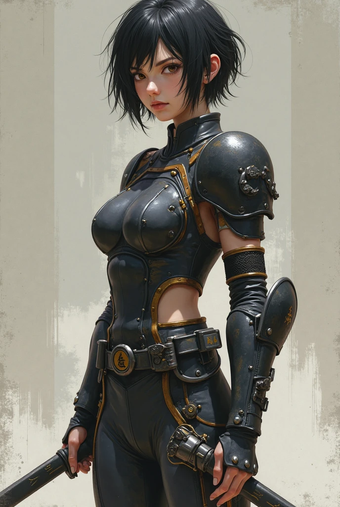(high resolution, pixel perfect, gorgeous illustrations), (hyper quality, muste piece, etheric: 1.4), ((nsfw)), (((cowboy shot))), face focus, ((1girl)), ((boyish)), (((teenage girl))), (hot Rocker punk girl), (((((open stance))))), cool atmosphere, black hair, (((((very_short_hair, slicked_back_hair)))), (piercing), (((lip_piercing))), (((eyelid_piercing))), ((((nose_piercing)))), Exquisite face, ((angry)), (black_lips), tattoo, (((muscular_female))), (thick thighs, wide hips, small breasts), fighter, (((wh_chi_armor))), (((highleg_leotard_armor see_through))), (((cameltoe))), shiny skin, gleaming skin, simple background,