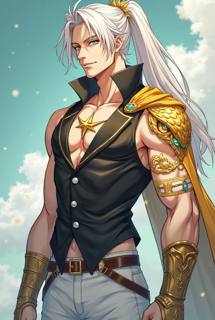 Retrato completo de zeus muscular robusto, deus grego do clareamento, anime version, cabelo branco longo e cheio, altamente detalhado, efeitos de luz e sombra, pintura digital intrincada, altamente detalhada, art-station, arte conceitual, suave, sharp-focus, illustration, Advanced digital anime art, Atmospheric Illumination, rosto detalhado, 8 k, hq, artstation, de makoto shinkai, stanley artgerm lau, wlop, rossdraws ”