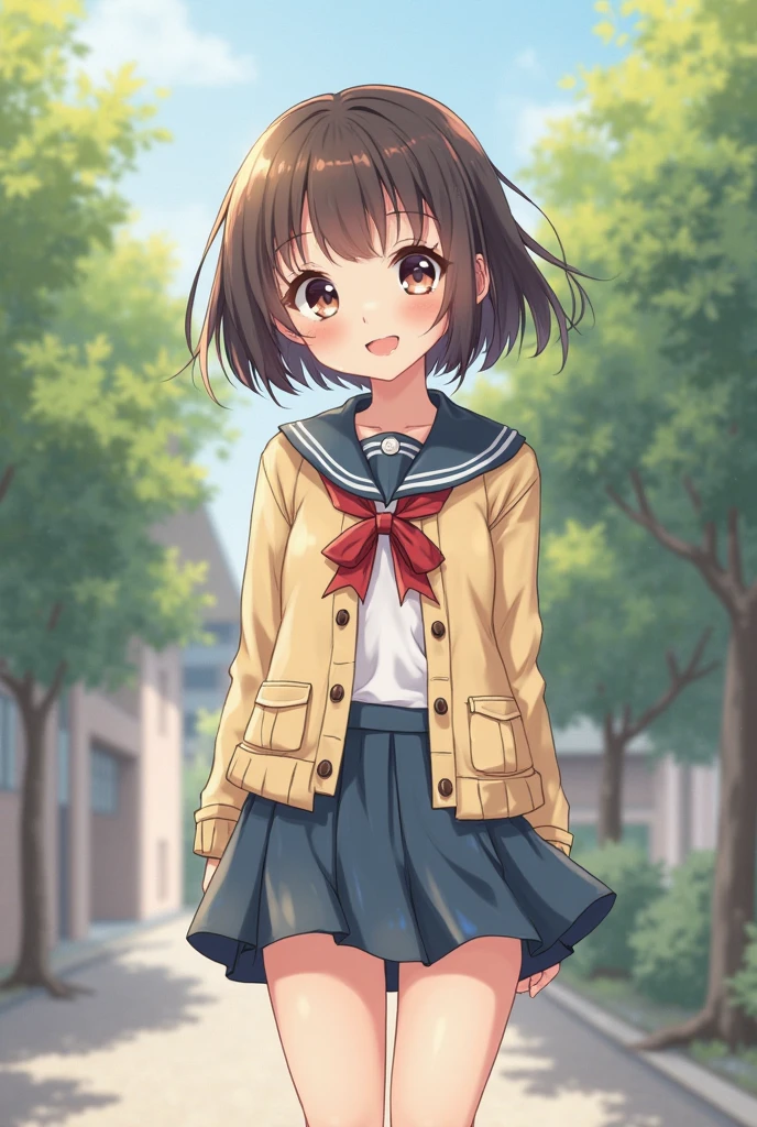 Please draw me a cute Japanese schoolgirl in a uniform.
