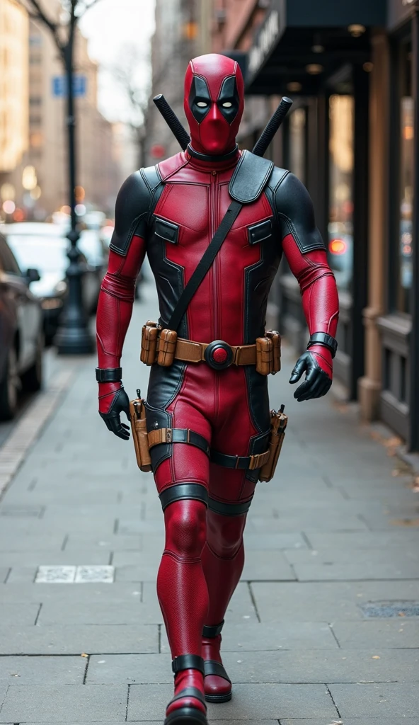 masterpiece, best quality, 1boy wearing deadpool costume, unmasked, blonde hair, blue eyes, upper body, city, blue sky <lora:Deadpool Costume_v1:1>