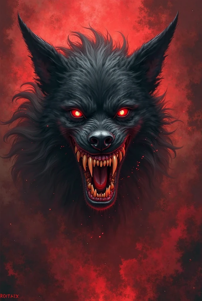 (best quality, highres), demon, black background, red glowing eyes, blood stains