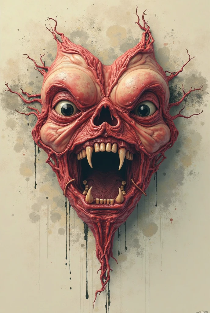 Alien language in wall made of flesh, blood, and veins, cryptid, dark, scary, red, grunge style, masterpiece, realistic
