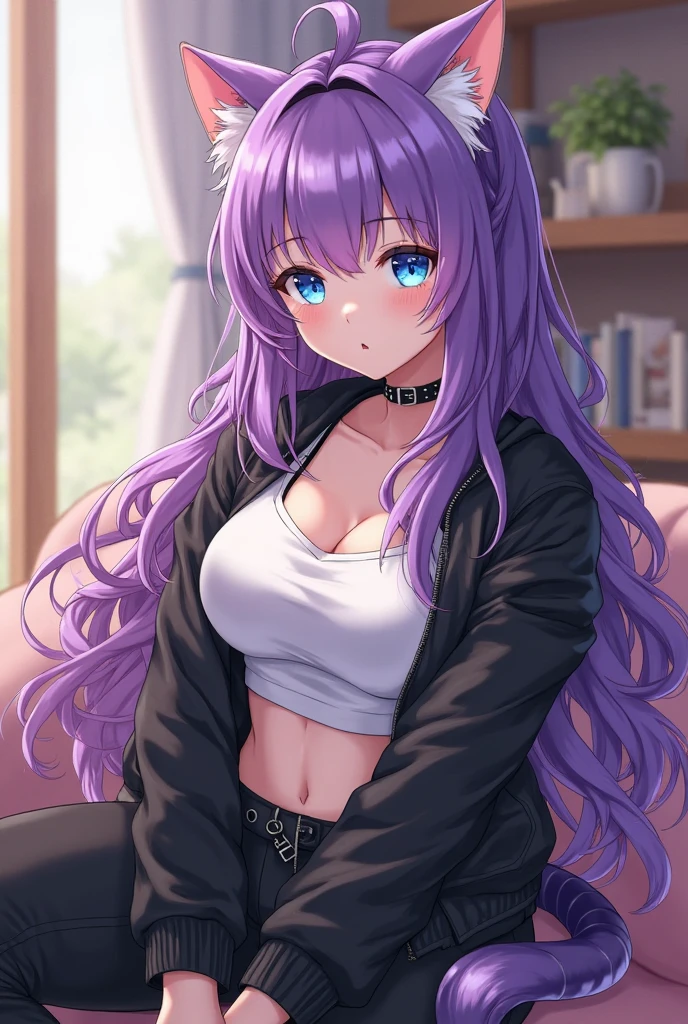 1 girl, alone, Akari Watanabe, long hair, blue eyes, pink hair, fine hair, earrings, ribbed sweater, navy blue sweater, short shorts, white shorts, bare legs, full length, big breasts, waist medium, wide hips, wide thighs, round butt, indoors, classroom, sitting, (Masterpiece: 1.2), Best Quality, High Resolution, 8K wallpaper unit, (art: 0.8), (beautiful detailed eyes: 1.6), Extremely detailed face, looking at the viewer, from the front (from below), Perfect lighting, Extremely detailed CG (Perfect hands, Perfect anatomy),
