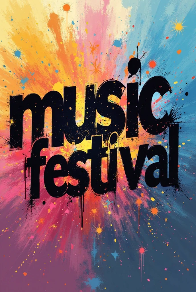 word "The music is on..." Navy blue on red background with musical notes