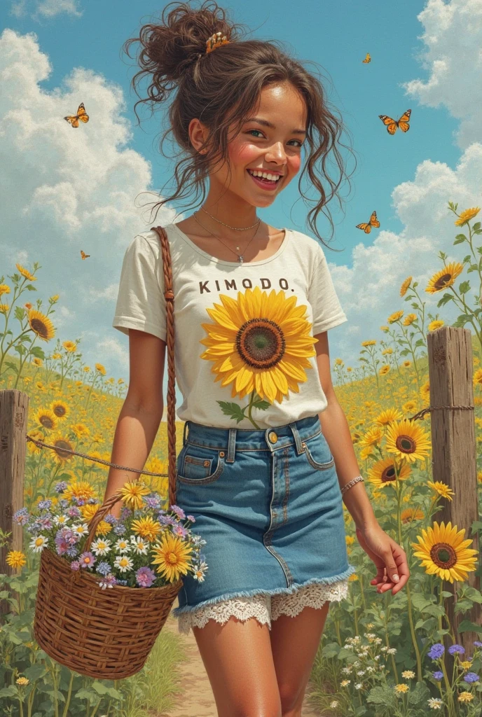  16 year old with street style clothes, Caucasian skin, short dreads in hair and holding an ax, teeth split down the middle and a little chubby with just a sunflower tattoo on her left arm, sitting in an FBI office