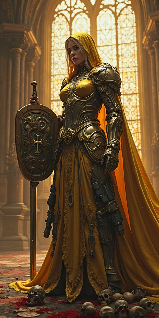 volumetric cinematic lighting, (highly detailed:1.4), smooth, sharp focus, full body 8k unity render, action shot, realistic reflections, cinematic composition, <lora:tool - more_details:0.7>
celestine, <lora:Saint Celestine MK1 by CARAXES:0.8>
detailed armor, detailed face, golden armor, weapon details, iron halo, angel,
intricate ornamented, full armor, fur trimmings, holding sword, mechanical wings,
blonde hair, long hair, pretty face, skin pores, rugged, metallic sheen armor, serene looking, dynamic posture, flying above ruined buildings,
ruined cathedral, war, urban landscape background, particles floating, clear sky, bright cinematic lighting, soft shadows,