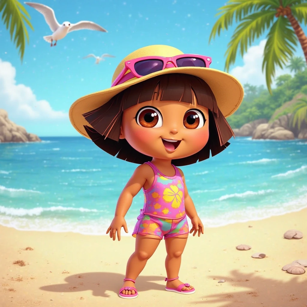 Dora the explorer but in real life wearing a bikini revealing huge gigantic sizeboobs
