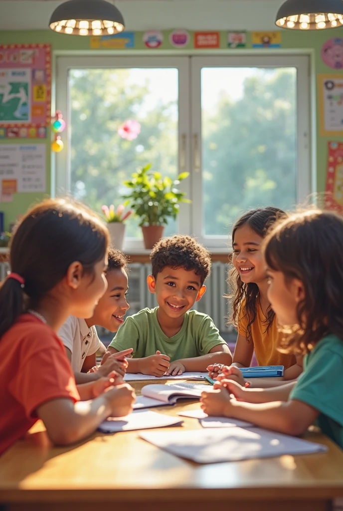 School with children actively participating in class