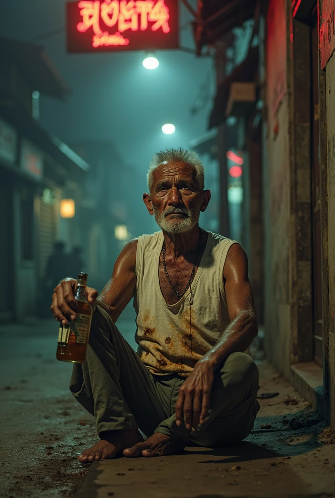 black male,unshaven beard,worn out clothes,eyes browns,,middle-age, feet in the mud, sitting in a swamp,like lit candles and a plate with eggs and a bottle of cachaça, baldie, body covered in mud