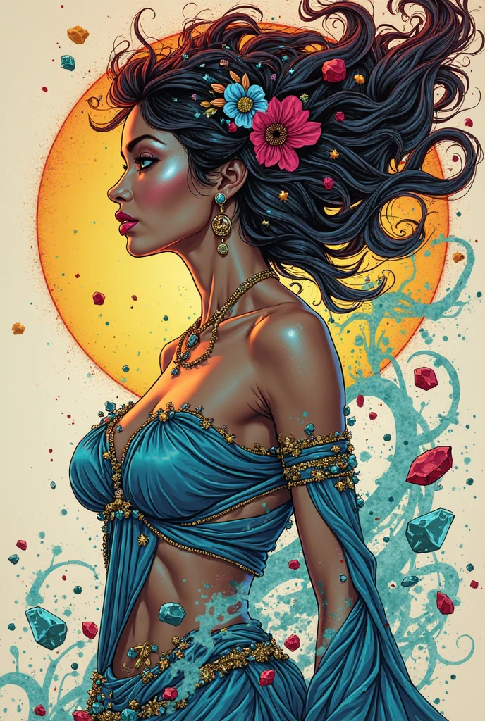 Create a young beauty with a naked body and an enchanting figure