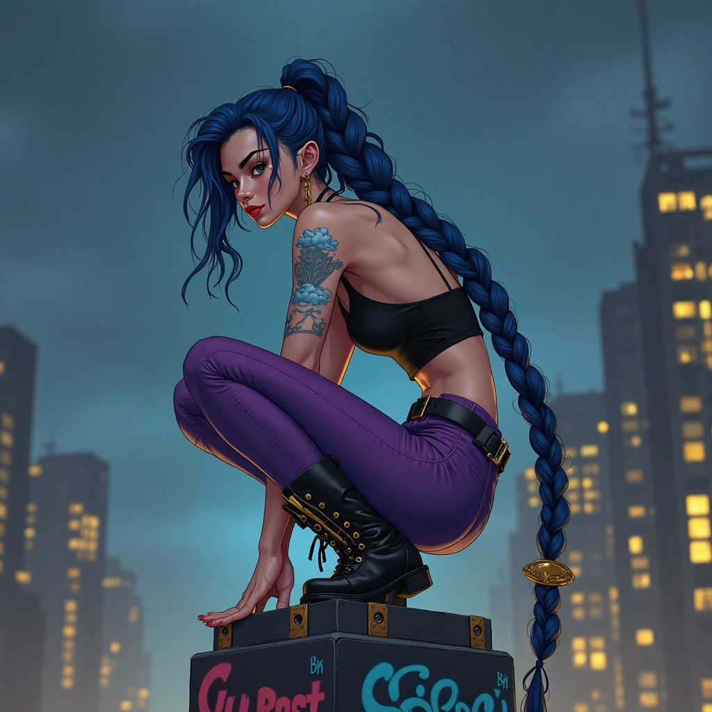 ((masterpiece)), (best quality), 8k, ultra-detailed, (realistic), colorful, vivid colors,
solo, 1girl, looking at viewer,
sunlight, prosperous cityscape, outdoors, dramatic lighting, depth of field,
(full body), (mischievous look:1.1), smile, salute,
(jinxlol), <lora:JinxLol:1>,