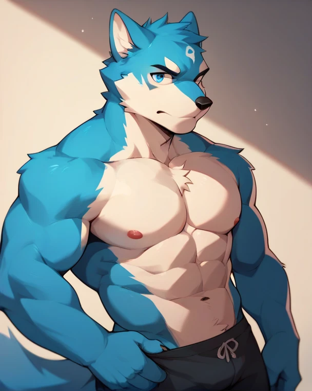 ((From milkytiger1145,author:Dendrite Axon)),
hairy,Beast Domain,anthropology,
Serious and meticulous eyes,Extremely delicate eyes,
eternal,(Front view:1.2),(((Put it in your pocket))),5 fingers,
(young people,Handsome,big eyes),
( Male wolf),Big and long wolf ears,(Blue ears),(Light blue mouth and black nose:1.3),(Blue hands:1.2),blue hair modern city night,Medium shot,Shirtless,Hold your arms,Thin waist,Eight-pack abs,Nipple Rings,Looking at the audience,