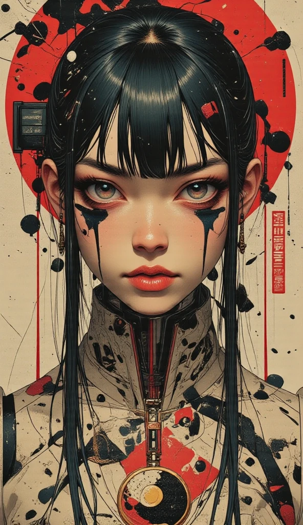 a female character with bloodied teeth with words over her face and in the background, 1girl, solo, jewelry, black hair, tongue out, tongue, piercinga woman with blood dripping down her face and hair standing on a red background, 1girl, solo, jewelry, black hair, tongue out, tongue, piercingan image of black and red art depicting an anime looking woman in a black top, 1girl, solo, jewelry, black hair, tongue out, tongue, piercing