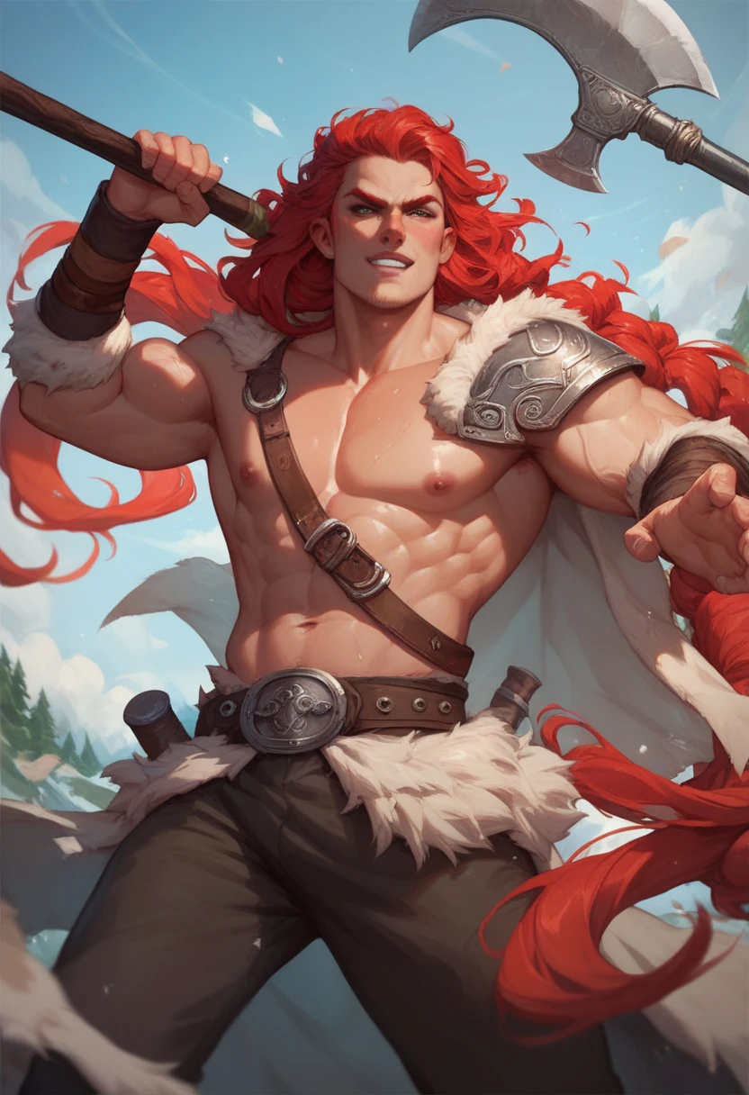 homem arafed com uma espada e uma barba segurando uma espada, Illustration by Conan, the Barbarian, male barbarian, barbarous, barbarian warrior, guerreiro masculino, Retrato pintado de Zeus acidentado, portrait of demigod hercules, barbarian celebrate his birthday, Retrato de Zeus acidentado, Technoviking masculino sem camisa, barbarian class, portrait berserker barbarian, fur-clad barbarian goliath