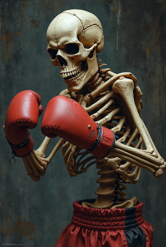 3D stickman with skull face wearing boxing gloves