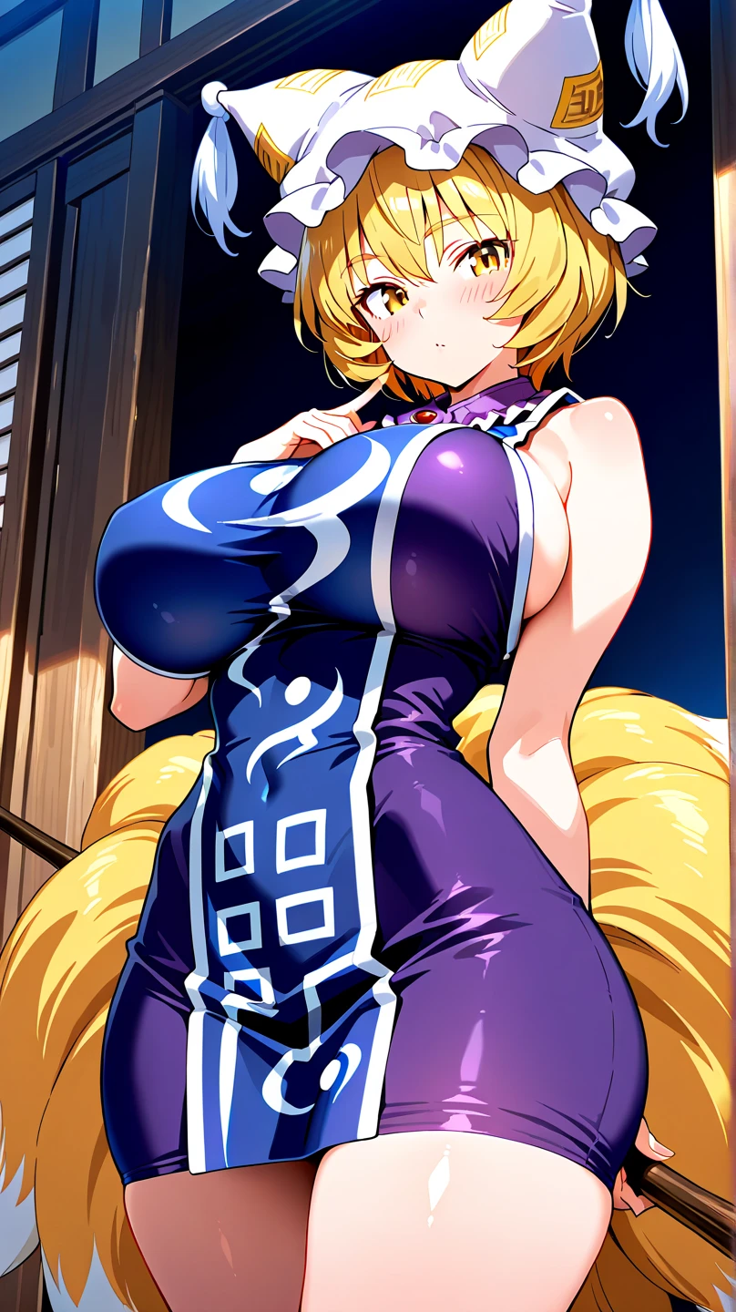 beautiful detail eyes, (realistic skin), beautiful skin,(masterpiece))), (((best quality))), ((ultra-detailed)), (highly detailed CG illustration), young girl,big breast, short blonde hair, wolf cut hair, Fox ears, violet eyes, large breast, curvy ,cleavage, navel, bare shoulders, dress_tug, dress, long dress, pantyhose, high heels, city , night, outdoors, Cars,