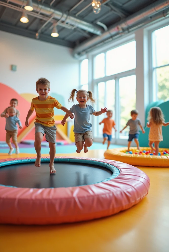 Children jumping on a trampoline