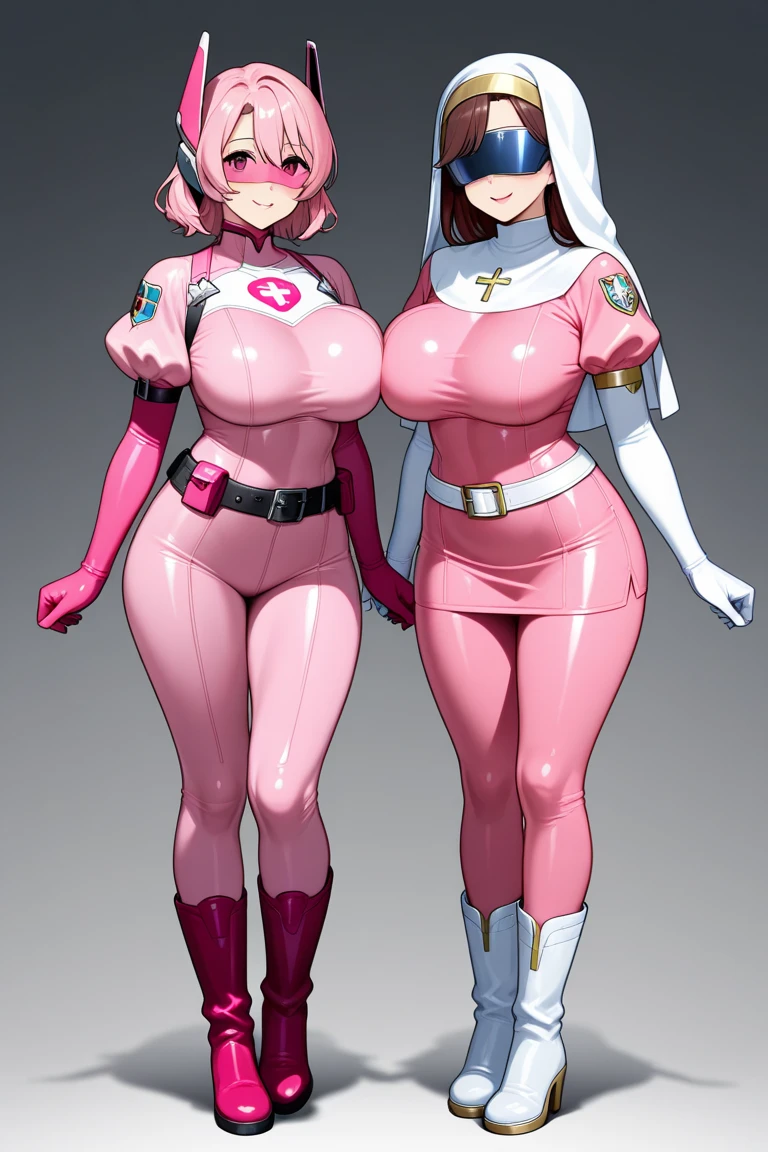 (masterpiece), (Highest quality), (((High resolution))), (Rebis style), (perfect Full Body).
title:((Taimanin girl)). Girl details:(Character - Takeba Yukari)、Brown_Wrong hair, (Highly detailed face),Erotic,((Sexy bimbo body)),Perfect Breasts,(huge breasts:1.5),sexy,(Perfect body line),Narrow waist, (Dark Skin:1.3). costume details:(Pink Power Ranger Suits). (Double peace)