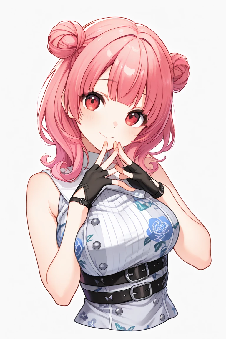 1Gal, peace sign,diagonally view, White background, long hair,illustration, anime,put your finger on your eye, smile ,view from above