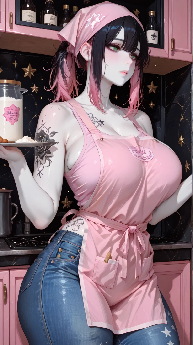 Wayne Thiebaud painting illustrative style image,there is a woman sitting on a extremely huge cake, a bakery full of pastries, chaotic scene, / Strong contrast_ woman with porcelain skin / extreme intricacy / there is a woman with a sheer pink nylon bodysuit posing for a picture, , icelandic, very sexy outfit, sexy outfit, pink latex outfit, , revealing outfit, sexy body and face, thigh high  boots / face of Lucy Pinder / Huge breasts / uncovered arms / A busty 40 year old woman / long flowing amber hair / /), , higher contrast, , inside a messy bakery 3 d render beeple, cluttered area, , |  in studio ghibli style , donuts , iced pastries and cakes are piled high and everywhere, there is icing spilled all over, icing can be seen on her hands and legs