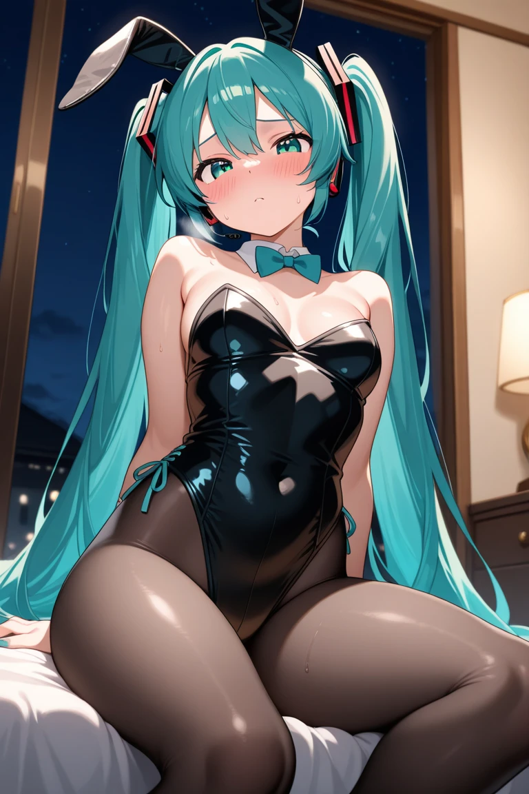 A cup、slender、small breasts、Absolute area、Hatsune Miku、Sukesuke costume、thighs、ムチムチthighs、太いthighs、Show your armpits、sexy pose、Show legs、Clothes with a wide open chest、black fishnet stockings、squatting with legs wide open、blush、mouth wide open、very exposed、Navel exposed、black glove、blush、Steam is coming out from around the body、Stuffy stuffiness、Estrus、ecstatic expression、Ahegao、High-legged tongue sticking out、ムラムラ、Erotic、erotic pose、sloppy face、drenched in sweat、Gushogusho、Urine、Holy、Peeing、defeat、complete defeat、dosukebe、Slut、Cumming face