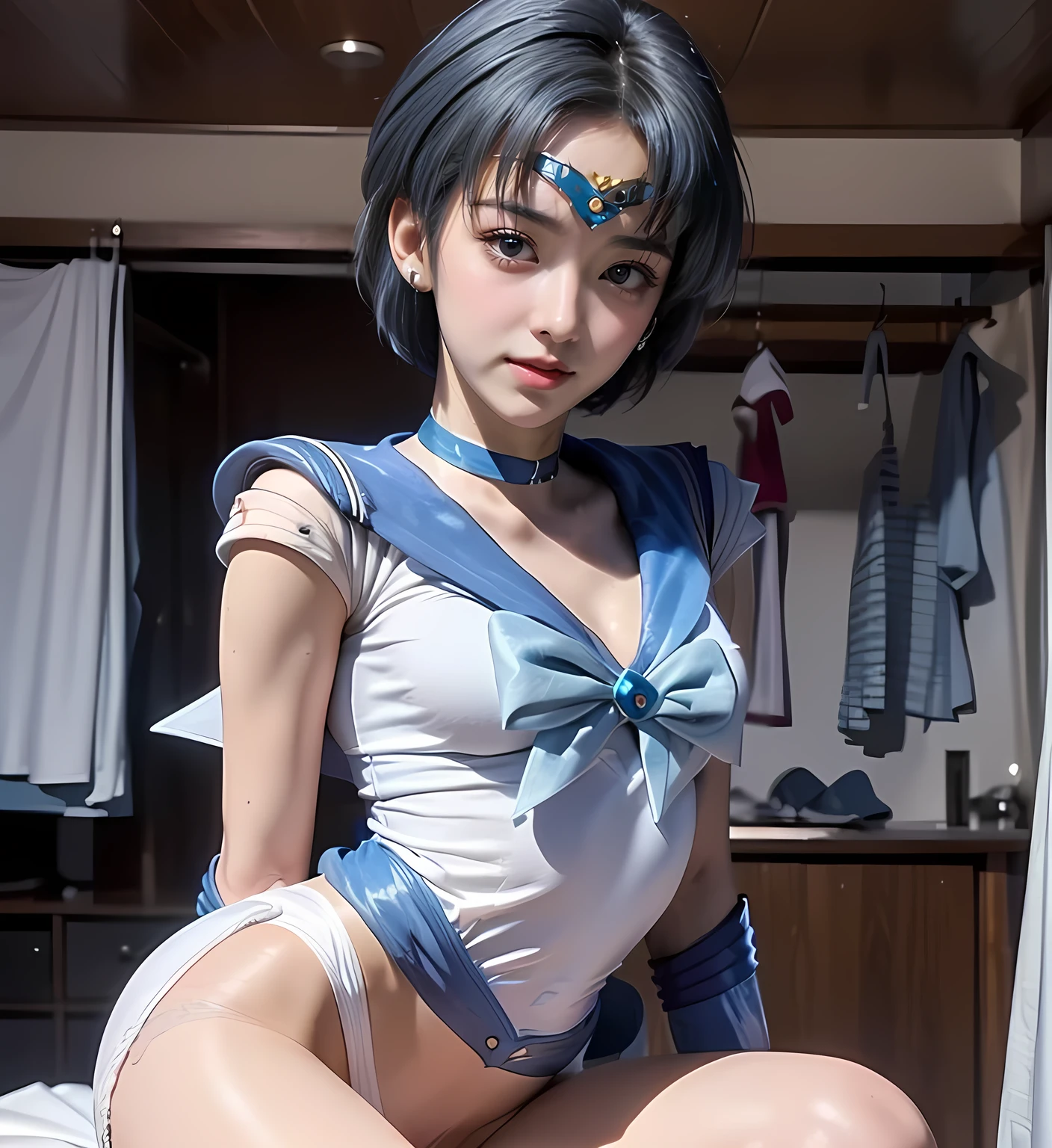 highest quality, 8k, High resolution, Very detailed, Realistic:1.37, anti-gravity environment, Beautiful Japanese Woman, Mature Woman, Lady, Elderly woman, 55-year-old married woman, ((Small breasts)), Beautiful breasts, Soft Breasts, Sexy Breasts, Sweaty skin, (Full body emphasis), Fine lines, Beautiful Lips, Sparkling eyes, Look straight ahead, (Red lipstick), Japanese-style room, tatami, Low Ponytail, Obscene appearance, (((Sailor Moon Costume:1.2))), Break, Functionalism, Hedonism,