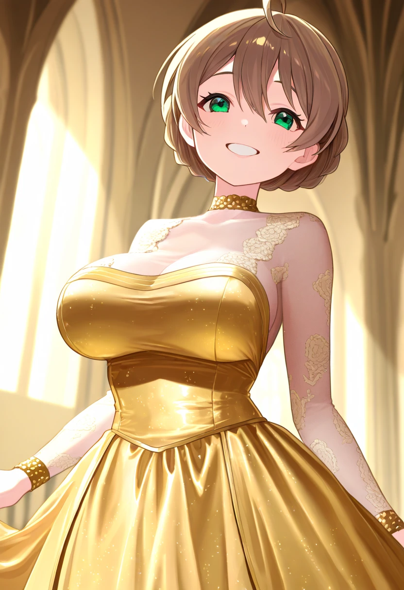 ((((masterpiece, best quality, high resolution)))), Extremely detailed 8K, Beautiful girl with plump figure, (Ultra HD, Extremely detailed, Very detailed, ((Nude:1.4)), Highly realistic, Surreal, Photo-realistic), (1 Girl:1.5), (Realistic hair), Short Wavy Hair, Bob Cut, (Dynamic poses), Facing the camera, A faint smile, Open your mouth, Sharp eyes, (Perky Breasts:1.2), (Beautiful and delicate face, Beautiful and delicate eyes), Sweat, glow, (Sunlight, Sunlight)