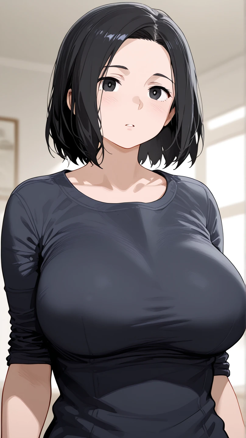 best quality,1girl, Takizawa, 独奏, black eyes, black hair, single hair bun,((huge , round breaststs,ample)),Slender,(skiy:1.2),(thin_Waist:1.2),Skinny but big breasts,earrings, mature le under mouth,(sweateck tights,cleavage,breast focus,wide tits,In heat,(妖glosy chest iing:1.1),((bouncineasts)),((peek bra)),(shirt lift up,undressing),clothed bra,shbra,toned stomach,(color bra:1.3),Houre,Emphasize large breasts,blush,(steam:1.2),(Heavy breathing),from below,Shiny skin,gloss々Breasts,T,Looking away,Voyeur,pov peeping,(peeping:1.2)