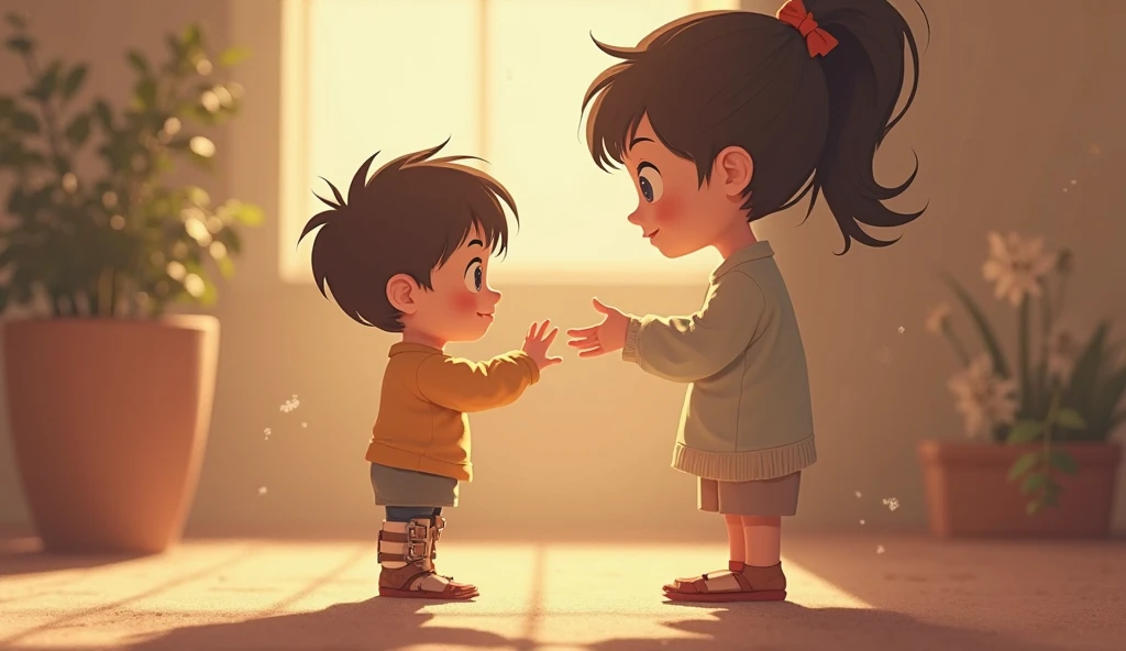 Please create an animated image of a child asking another child for forgiveness